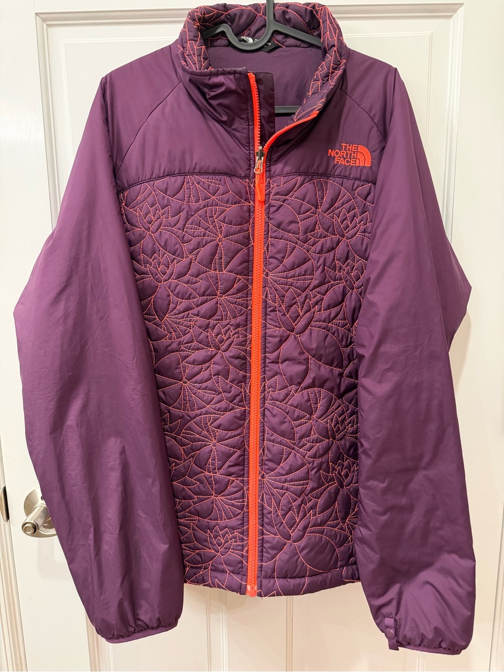 The North Face Women's Purple Insulated Jacket with Orange Trim